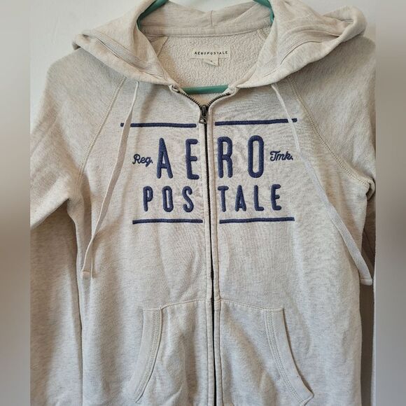 Aeropostale Aero Full Zip Hoodie Jacket Beige Tan Y2K 90s Loungewear Extra Small - Picture 2 of 7